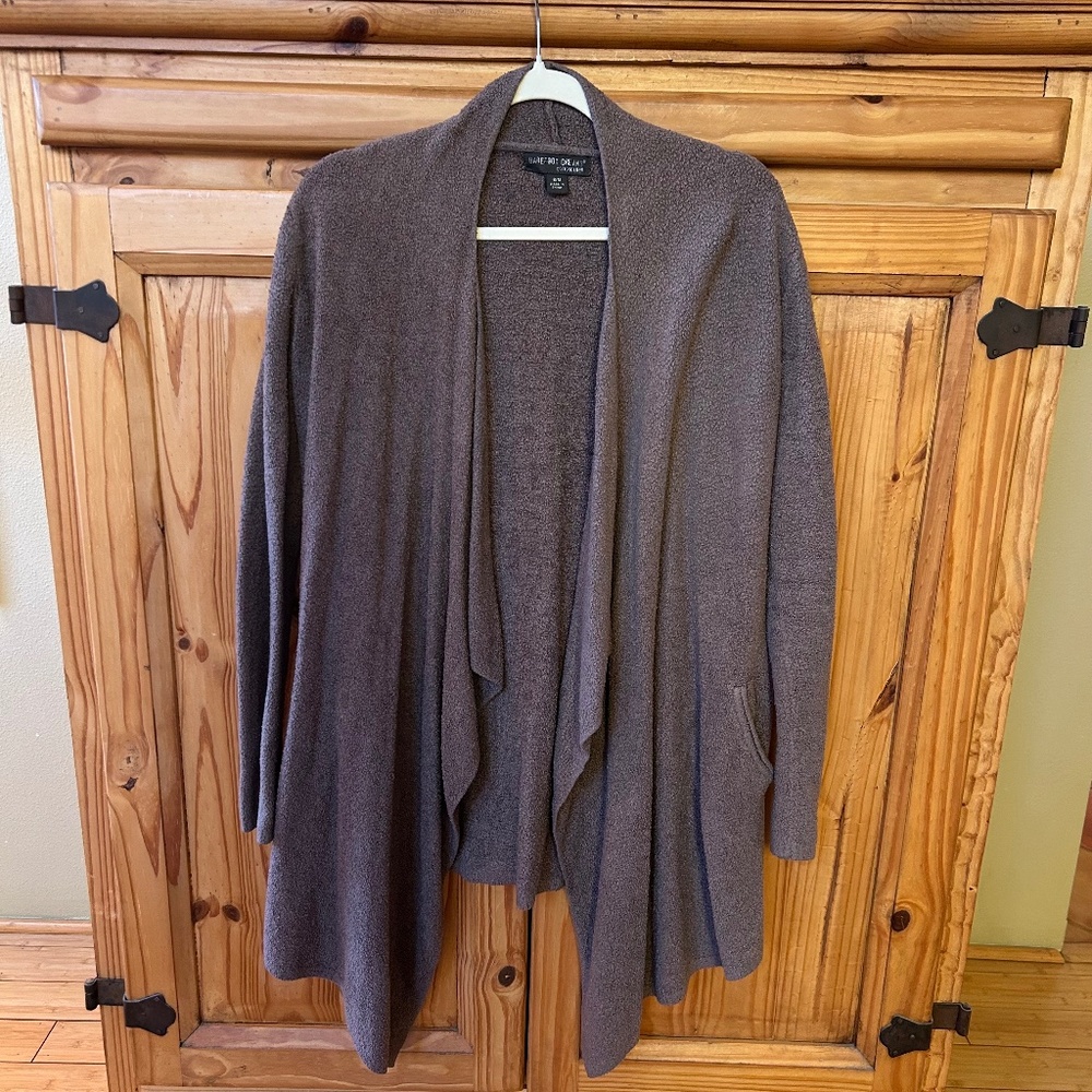 Barefoot Dreams Cozy Chic‎ Lite Hi/Lo Cardigan Sweater Brown Pockets Wmn S/M